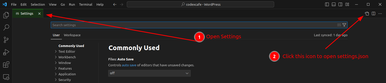 Open settings.json in VS Code