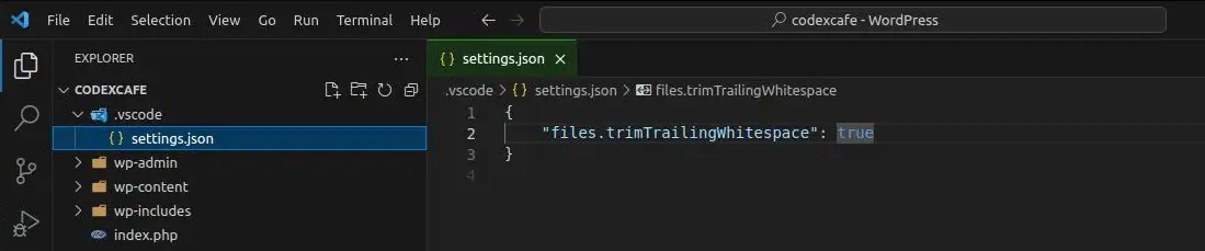 Trim trailing whitespace settings for project in VS Code